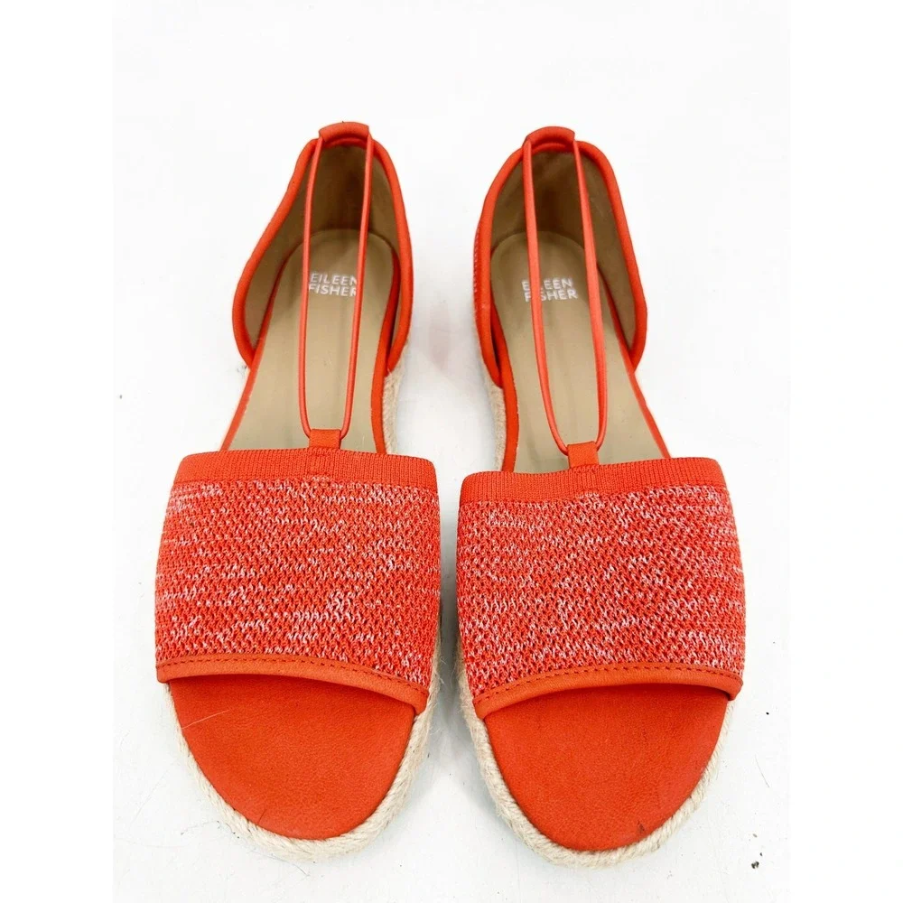 Eileen Fisher Mews Magma Melange Orange Knit Espadrille Flat Sandals Size 9